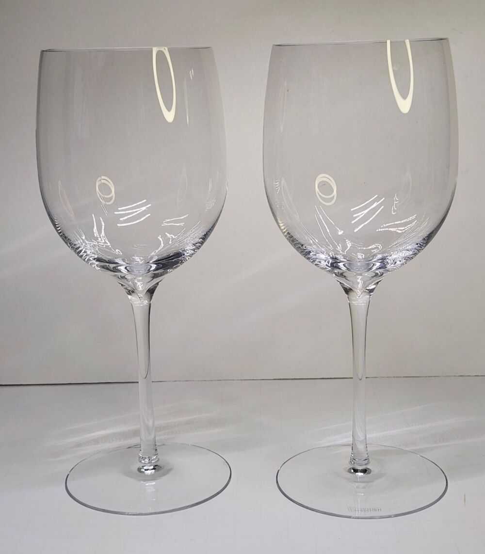 Pair Of Waterford Crystal Bordeaux Red Wine Glasses Elegance Goblets Set 9" H